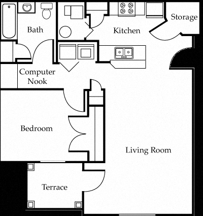One Bedroom One Bathroom floor plan